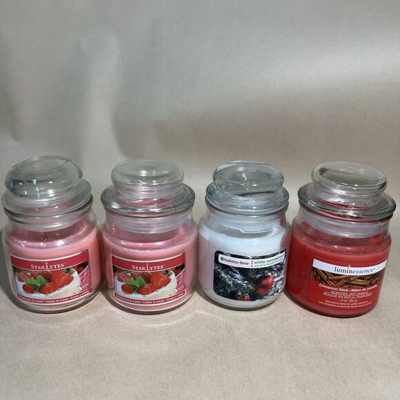 Lot Of 4 Mini Scented Jar Candle Star Lytes/Holiday Time 3 oz Three Scents New - Picture 1 of 10